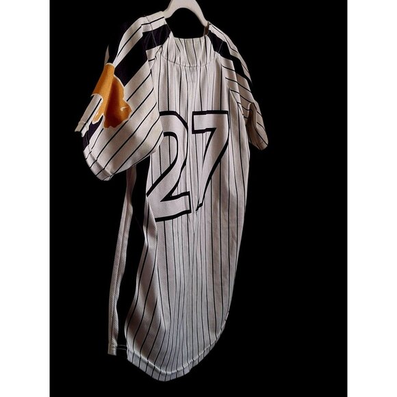 Vintage Warstic Baseball Jersey Striped Button-Up Short Sleeve Buffalo Logo - Picture 3 of 8